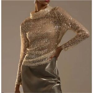 Sunday in Brooklyn Anthropology Sequin Pull Over Sheer Top Size XS Sexy Party
